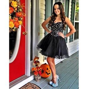 Black strapless embellished tulle dress